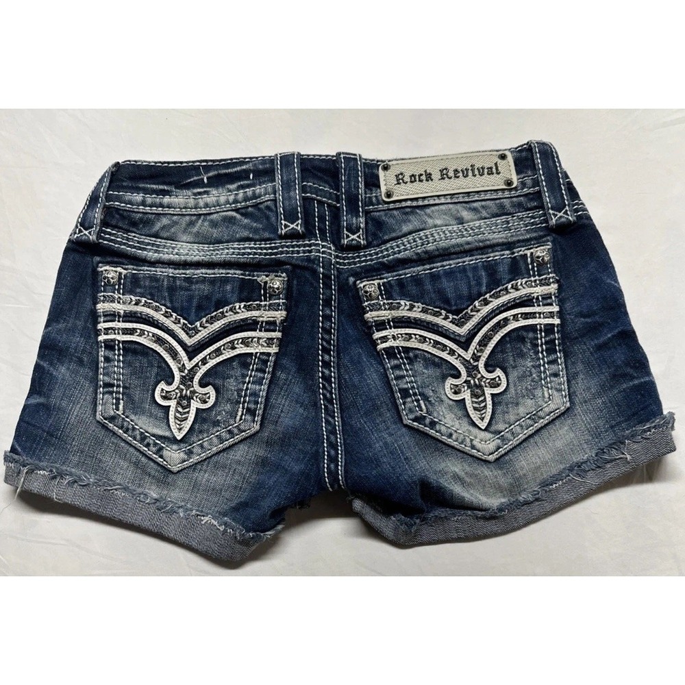 Rock Revival Brunella Denim Shorts Jean Rhinestone Embellished Size 25 3" Inseam
